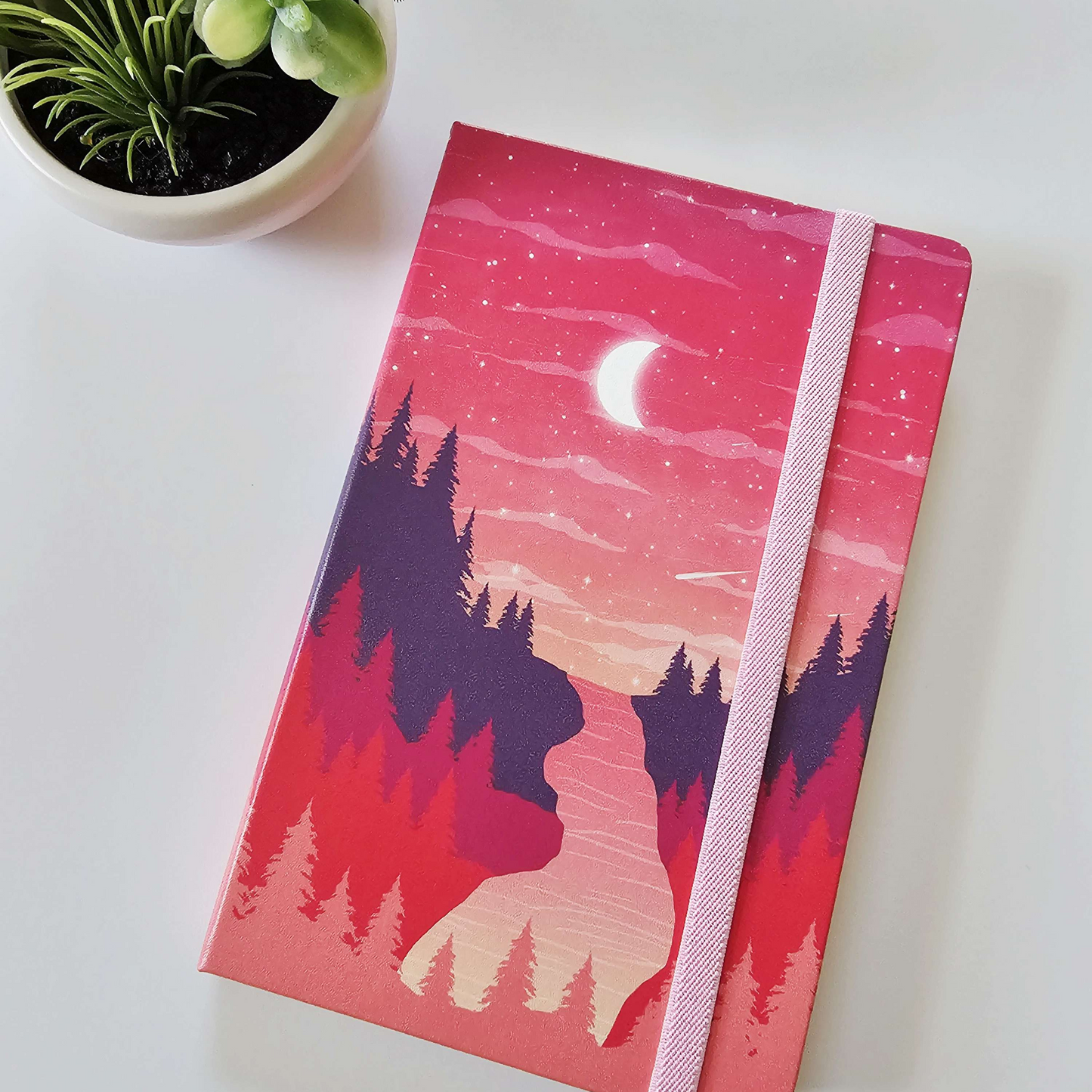 Witchy Forest A5 Leatherette Dot Grid Pink Notebook