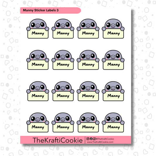 Kawaii Manatee Kid Name Sticker Labels 2