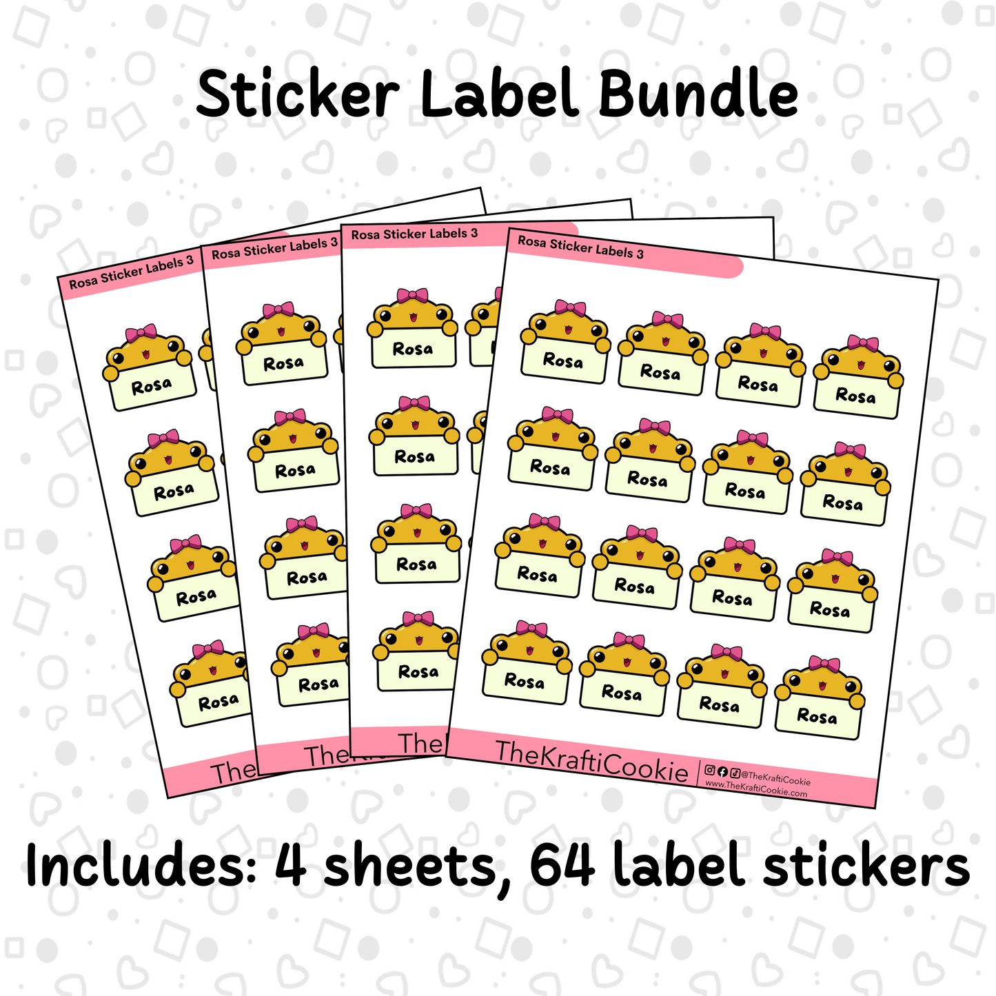 Kawaii Girl Coquí Frog Kid Name Sticker Labels Bundle