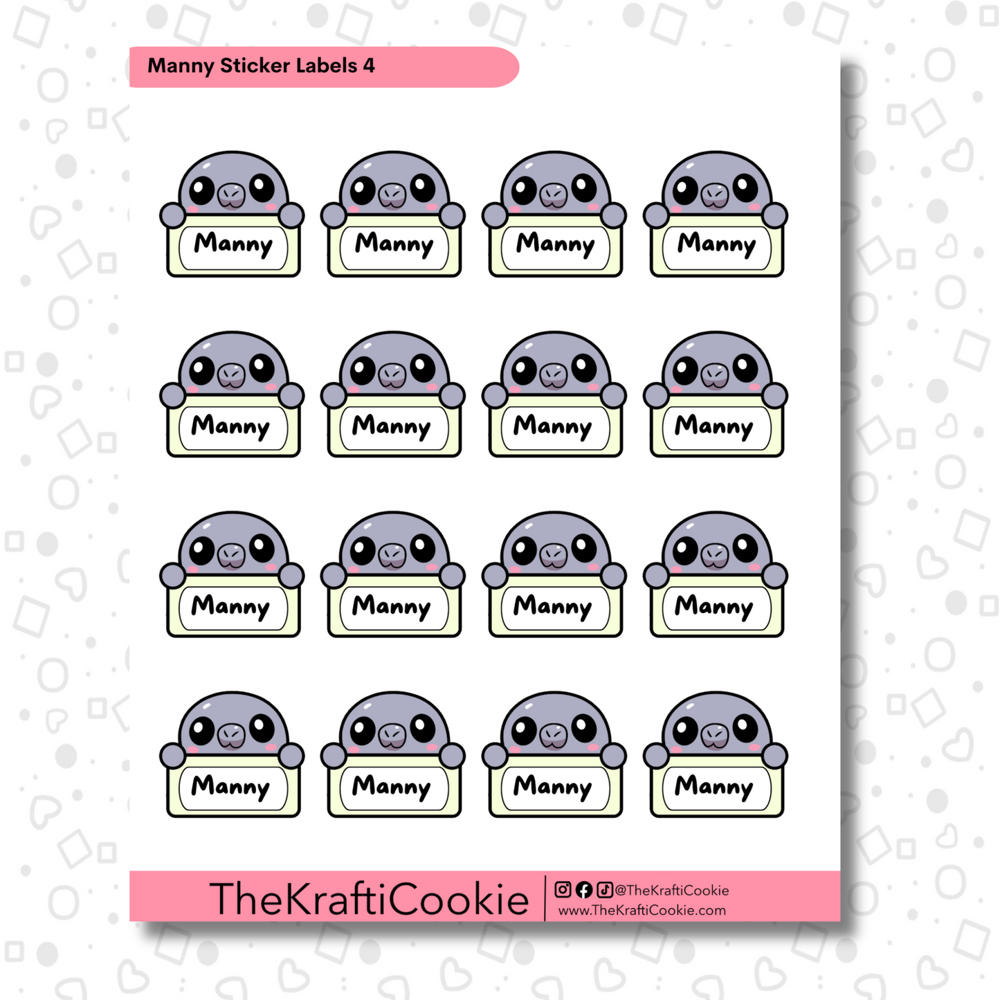 Kawaii Manatee Kid Name Sticker Labels 2