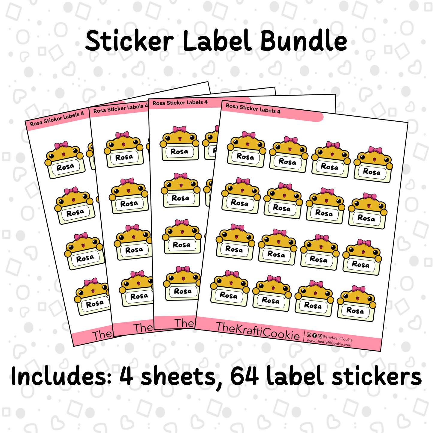 Kawaii Girl Coquí Frog Kid Name Sticker Labels Bundle