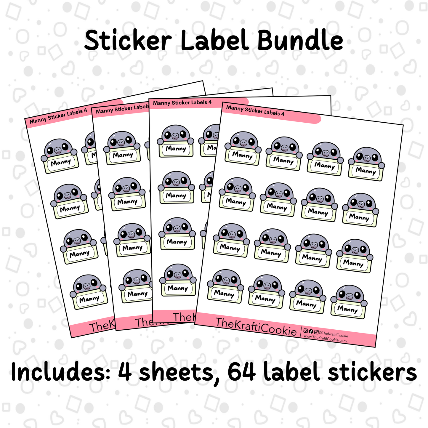 Kawaii Manatee Kid Name Sticker Labels 2