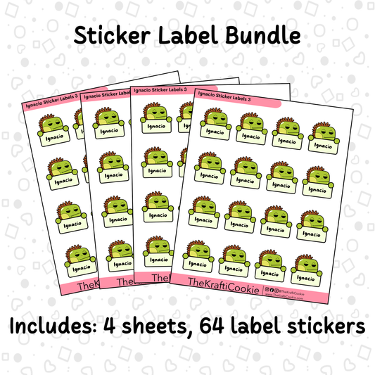 Kawaii Iguana Kid Name Sticker Labels Bundle