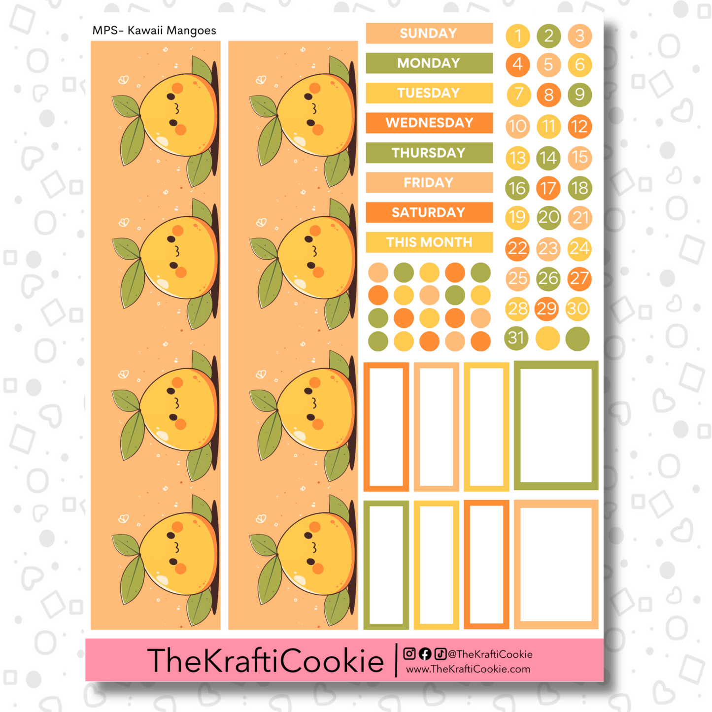 Kawaii Mangoes EC 7x9 Monthly Planner Sticker Sheet