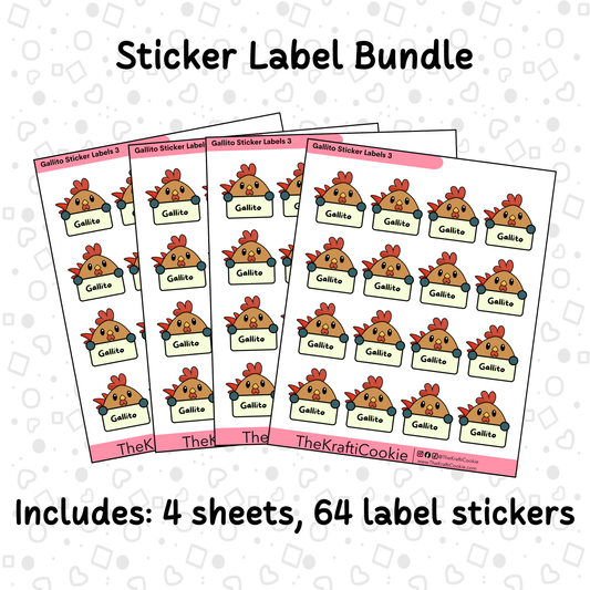 Kawaii Rooster Kid Name Sticker Labels Bundle