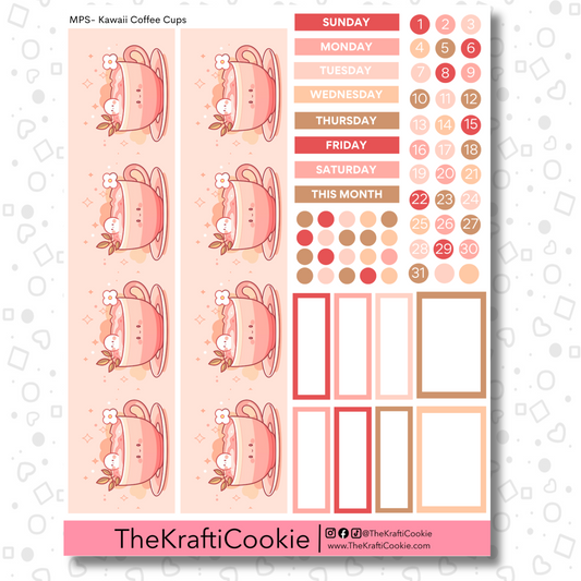 Kawaii Coffee Cups EC 7x9 Monthly Planner Sticker Sheet