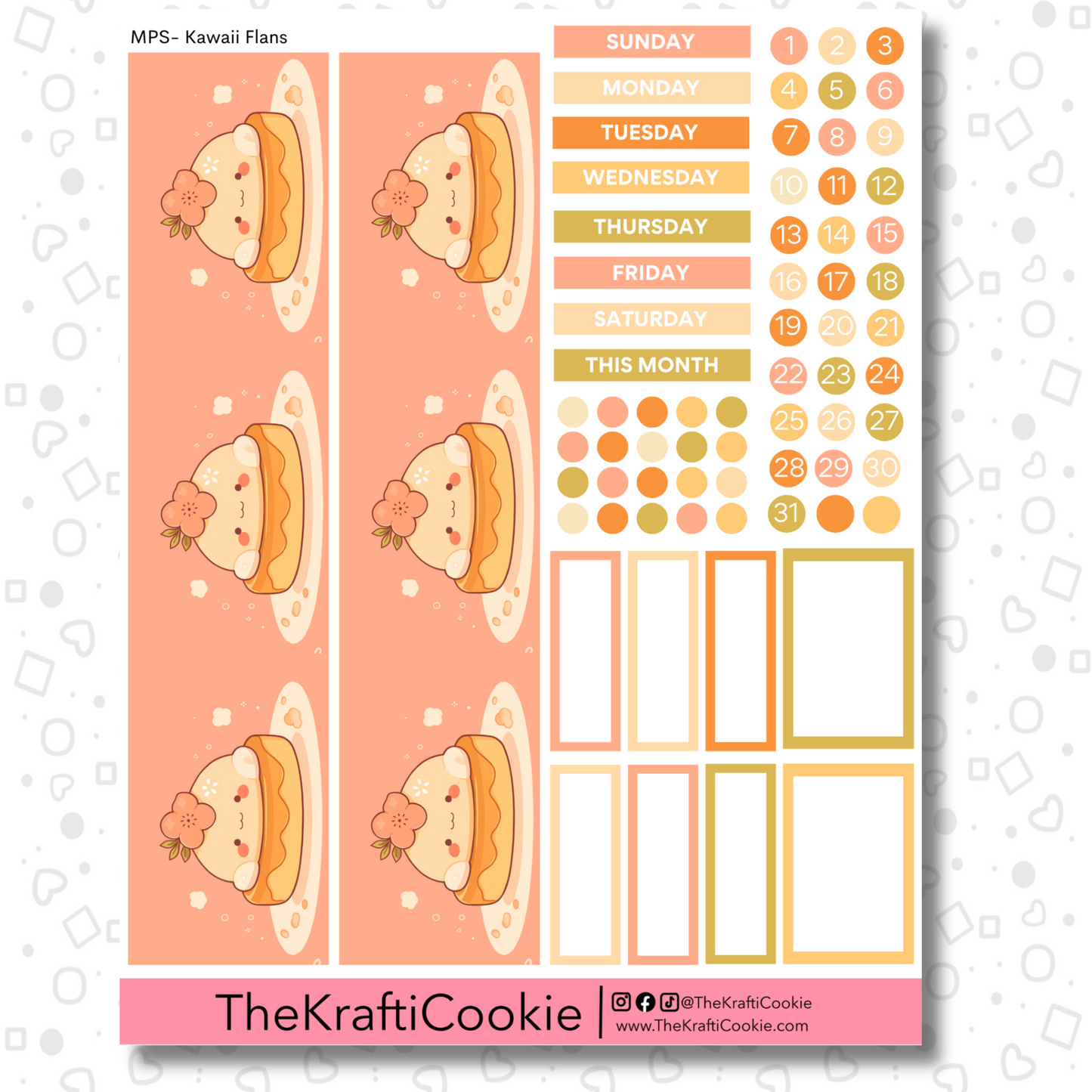 Kawaii Flans EC 7x9 Monthly Planner Sticker Sheet