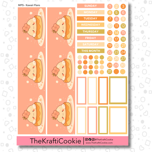 Kawaii Flans EC 7x9 Monthly Planner Sticker Sheet