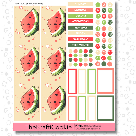 Kawaii Watermelons EC 7x9 Monthly Planner Sticker Sheet