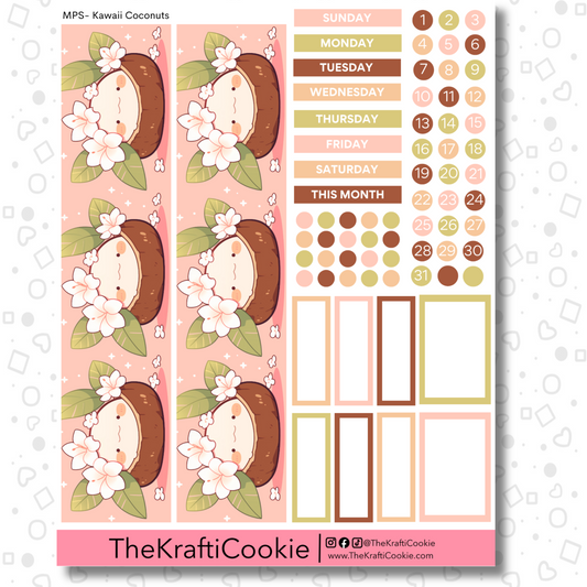 Kawaii Coconuts EC 7x9 Monthly Planner Sticker Sheet