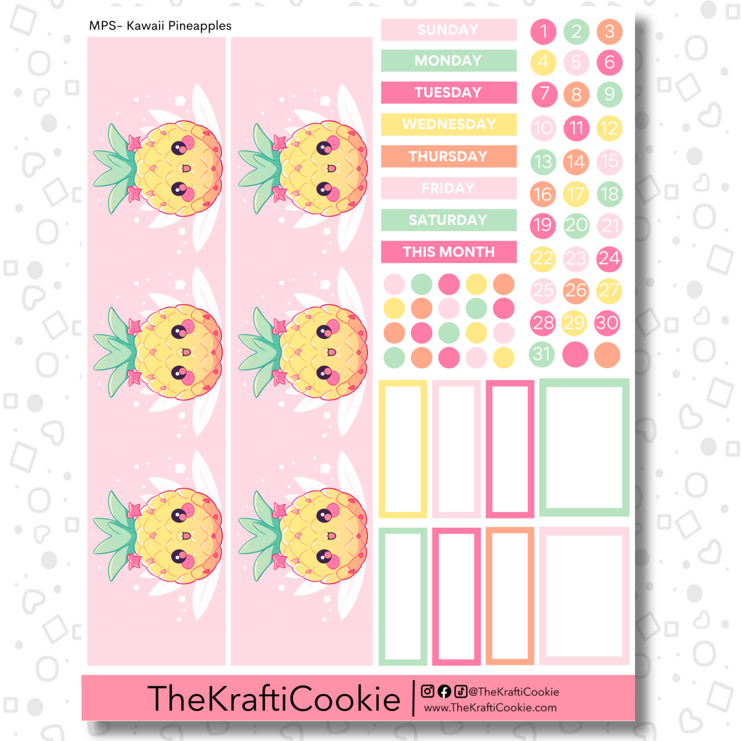 Kawaii Pineapples EC 7x9 Monthly Planner Sticker Sheet