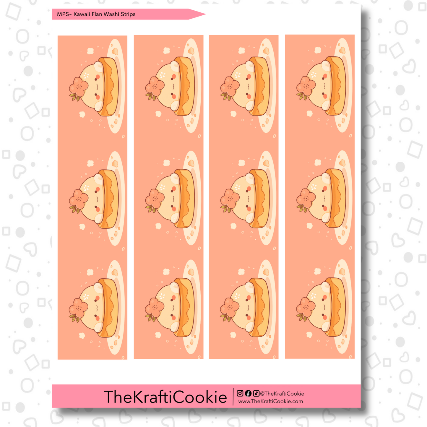 Kawaii Flans 7x9 Washi Sticker Sheet