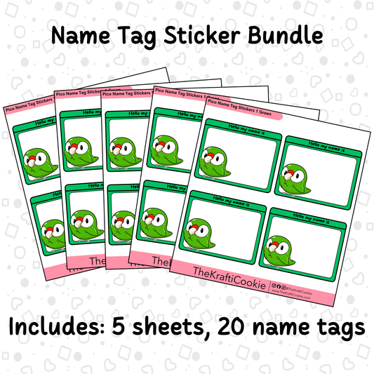 Kawaii Parrot Name Tag Sticker Bundle