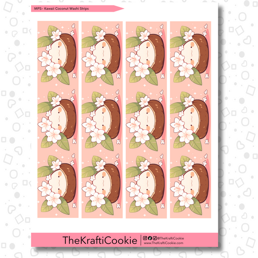 Kawaii Coconuts 7x9 Washi Sticker Sheet