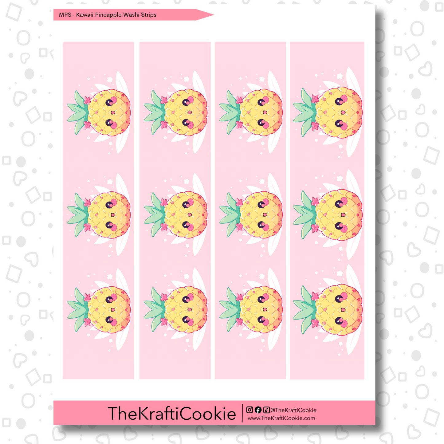 Kawaii Pineapple 7x9 Washi Sticker Sheet