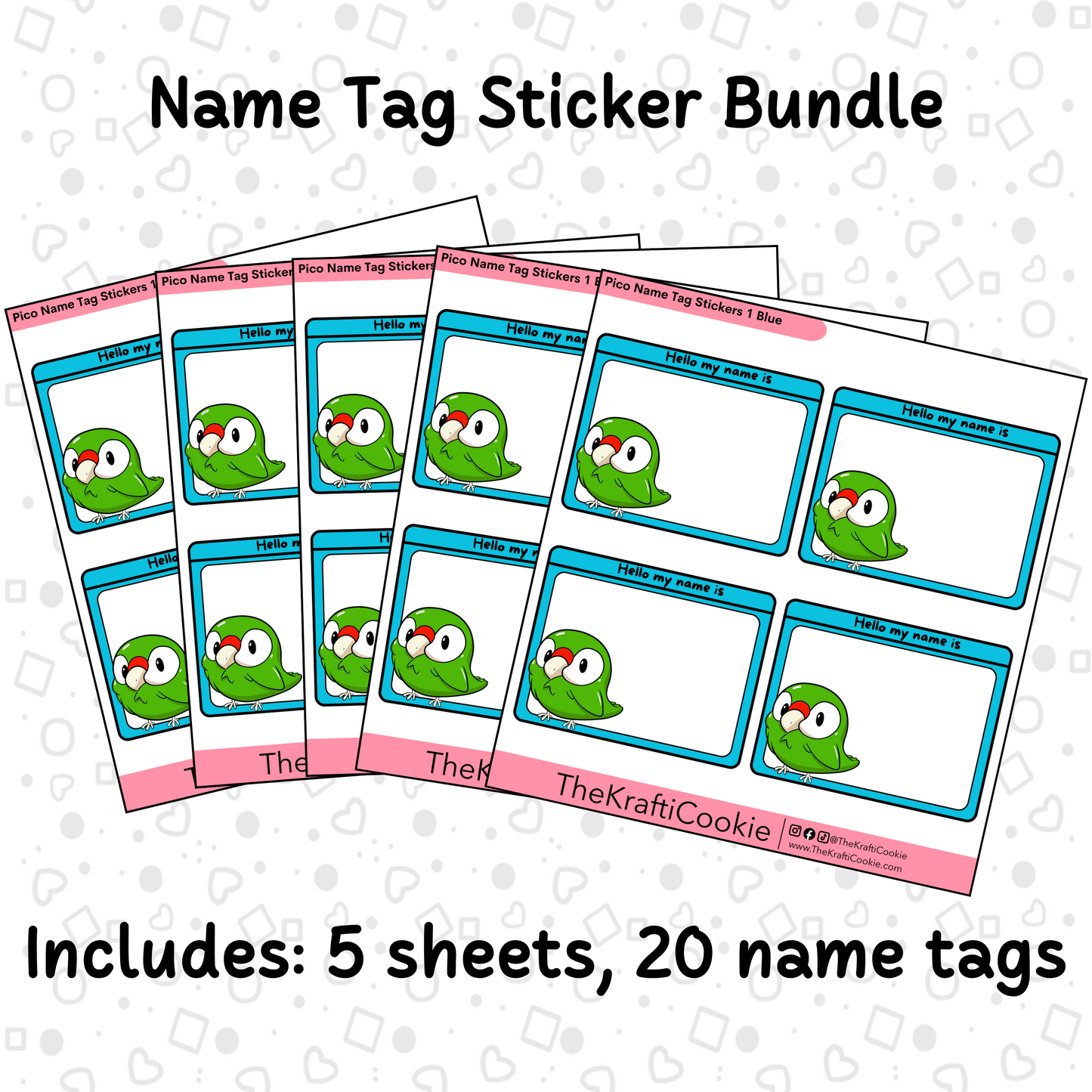 Kawaii Parrot Name Tag Stickers 1