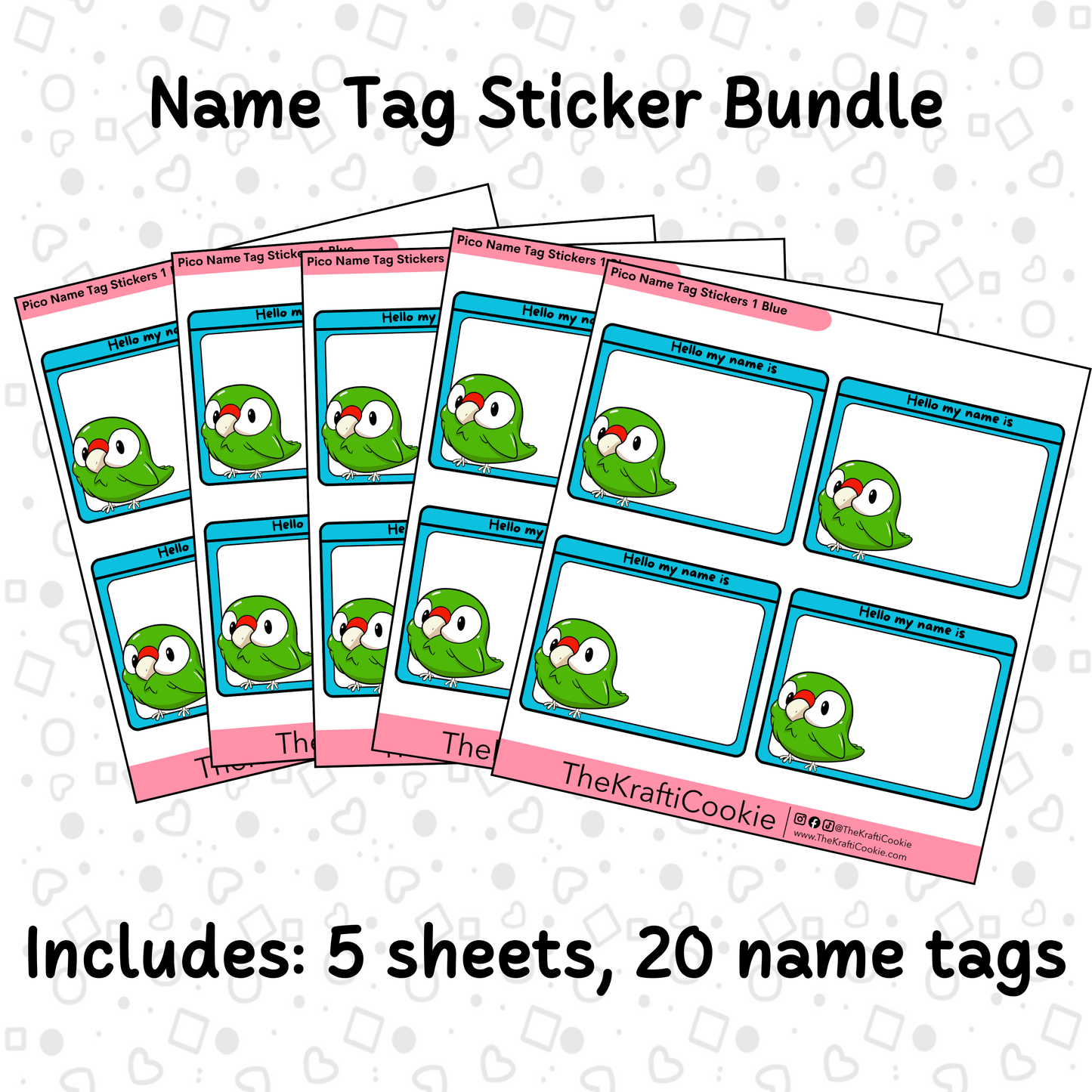 Kawaii Parrot Name Tag Sticker Bundle