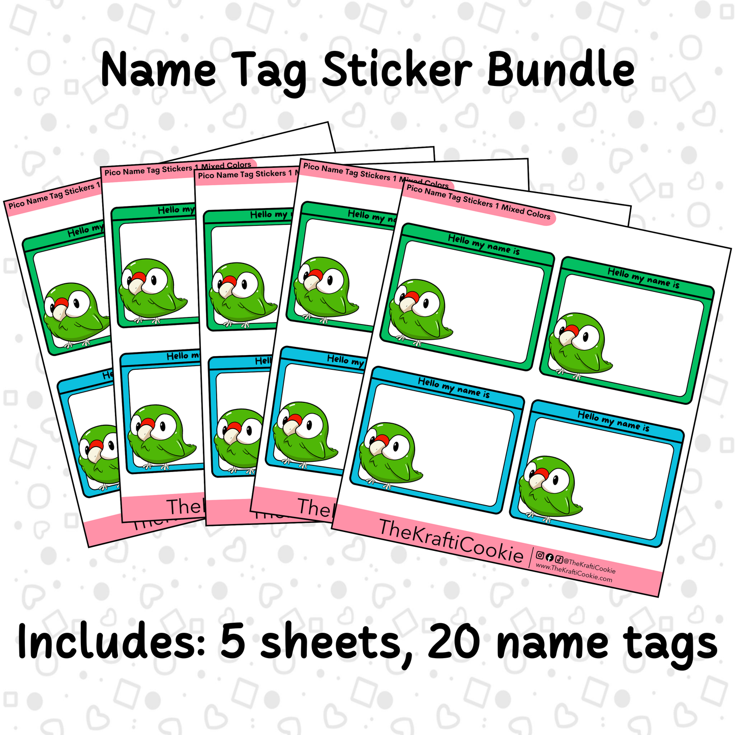 Kawaii Parrot Name Tag Sticker Bundle