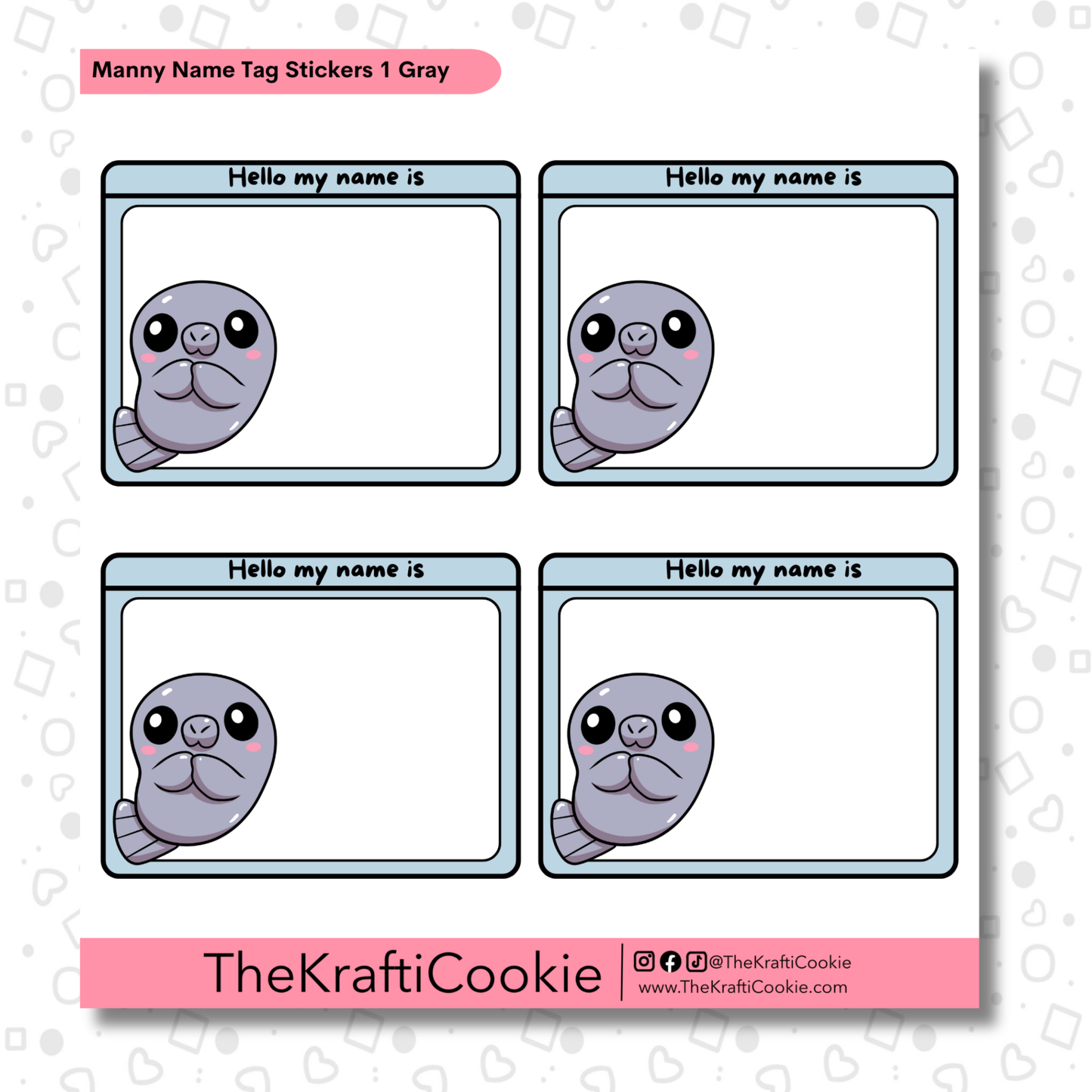 Kawaii Manatee Name Tag Stickers 1