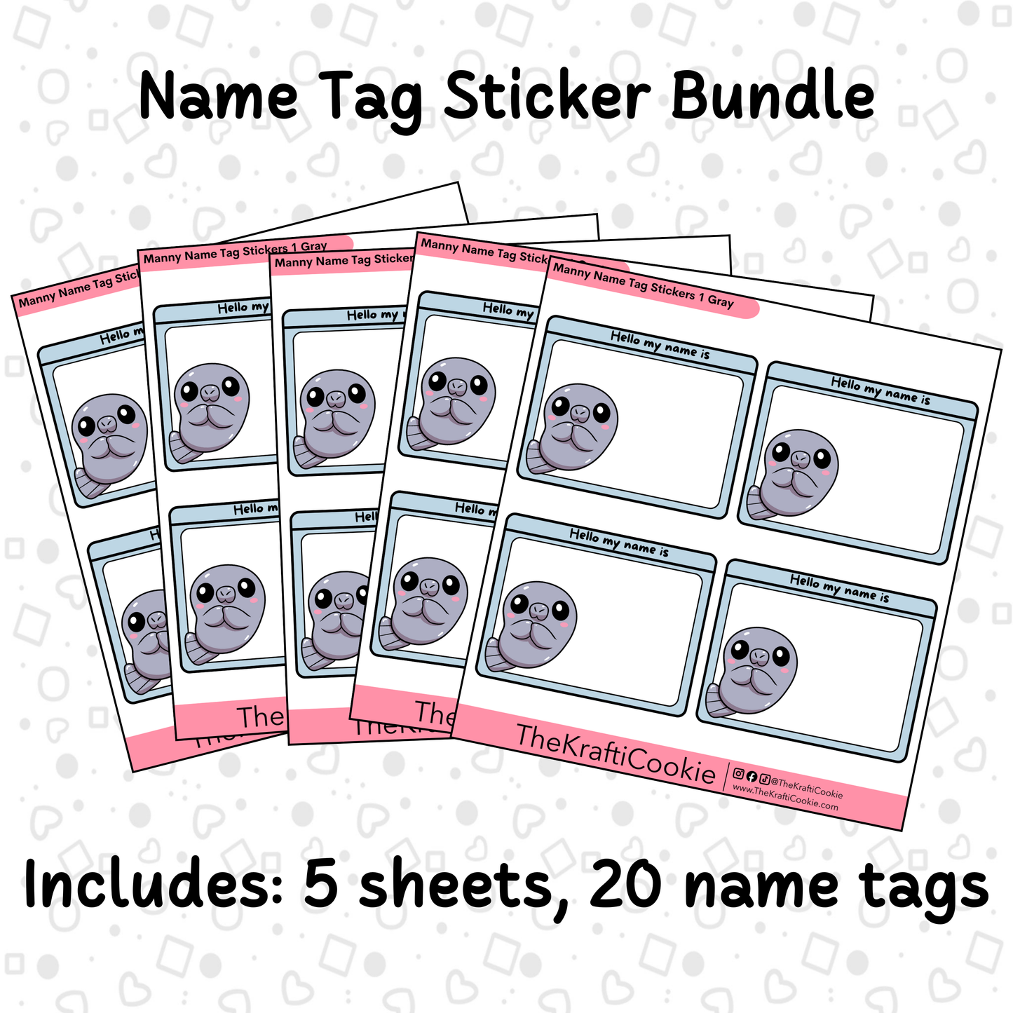 Kawaii Manatee Name Tag Stickers 1