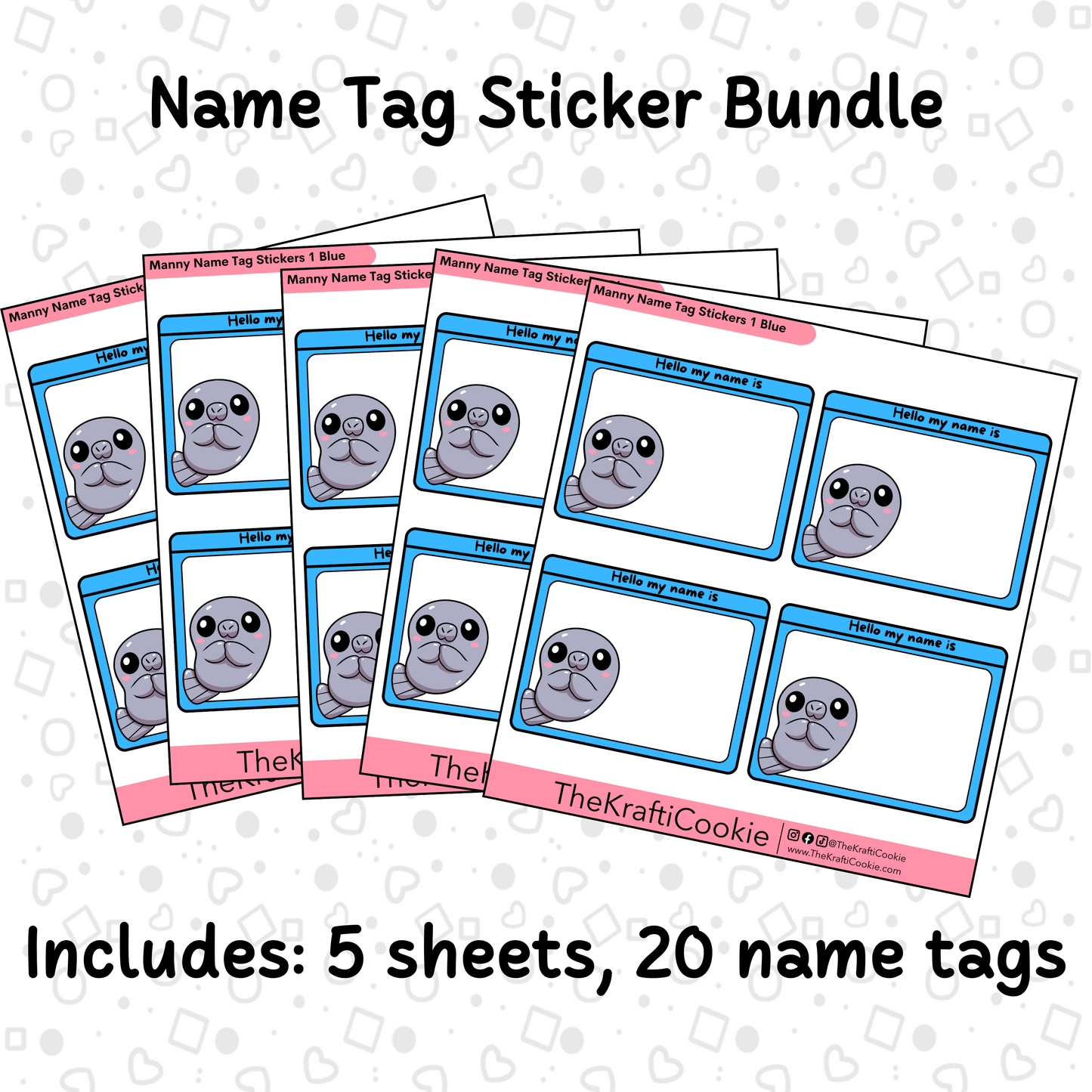 Kawaii Manatee Name Tag Stickers 1