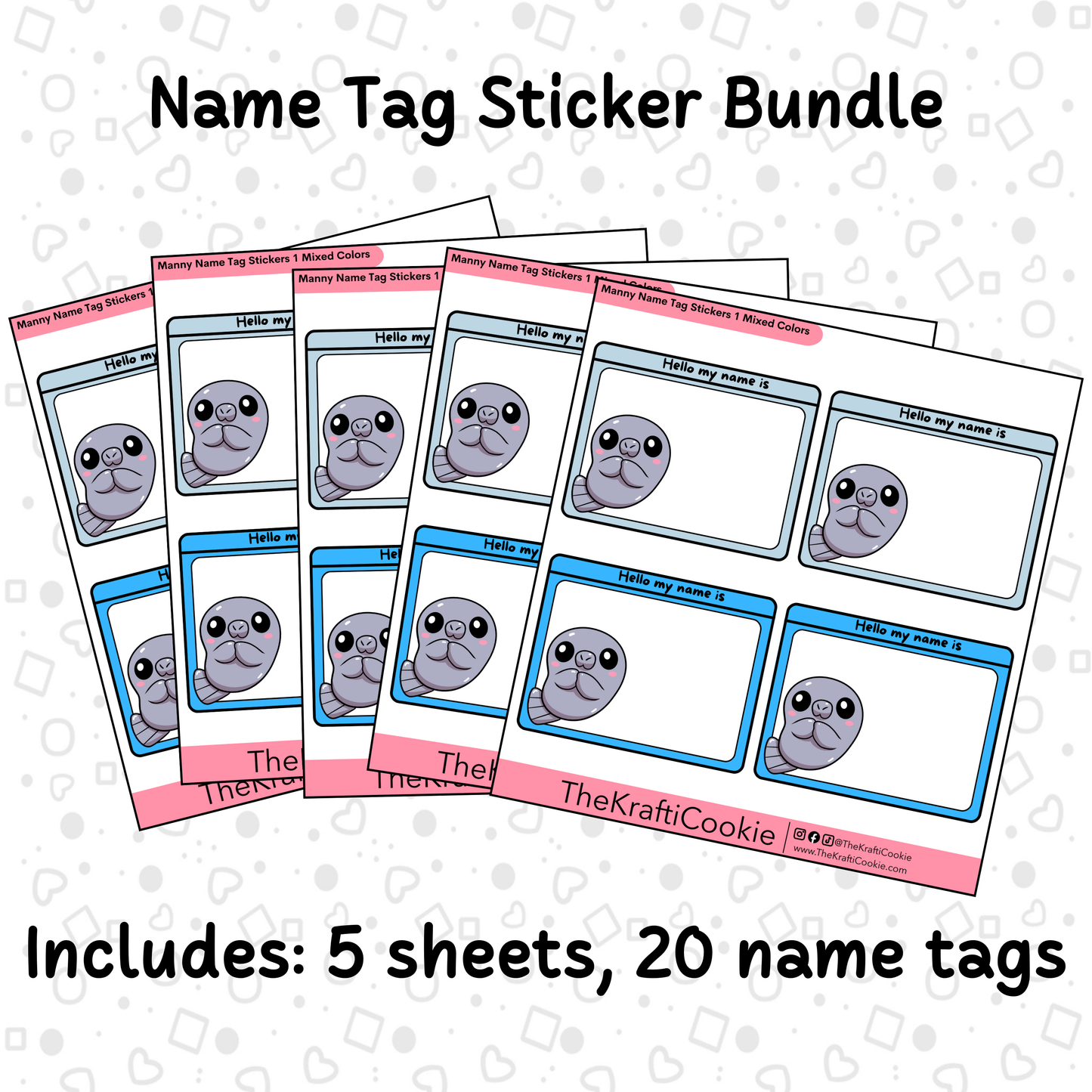 Kawaii Manatee Name Tag Stickers 1