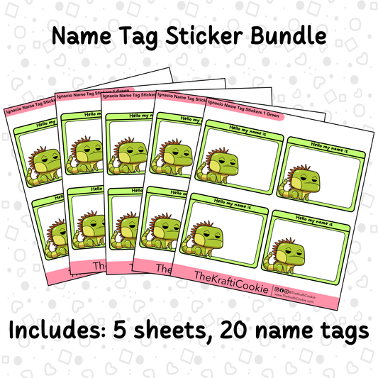 Kawaii Iguana Name Tag Sticker Bundle