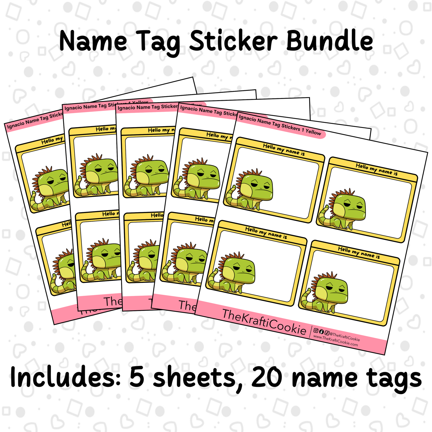 Kawaii Iguana Name Tag Sticker Bundle