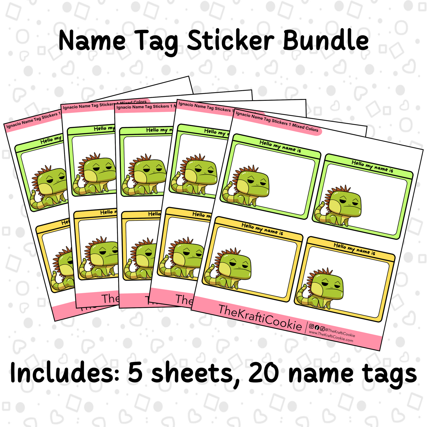 Kawaii Iguana Name Tag Stickers 1