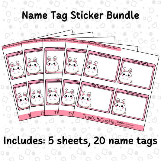 Kawaii Bunny Name Tag Sticker Bundle