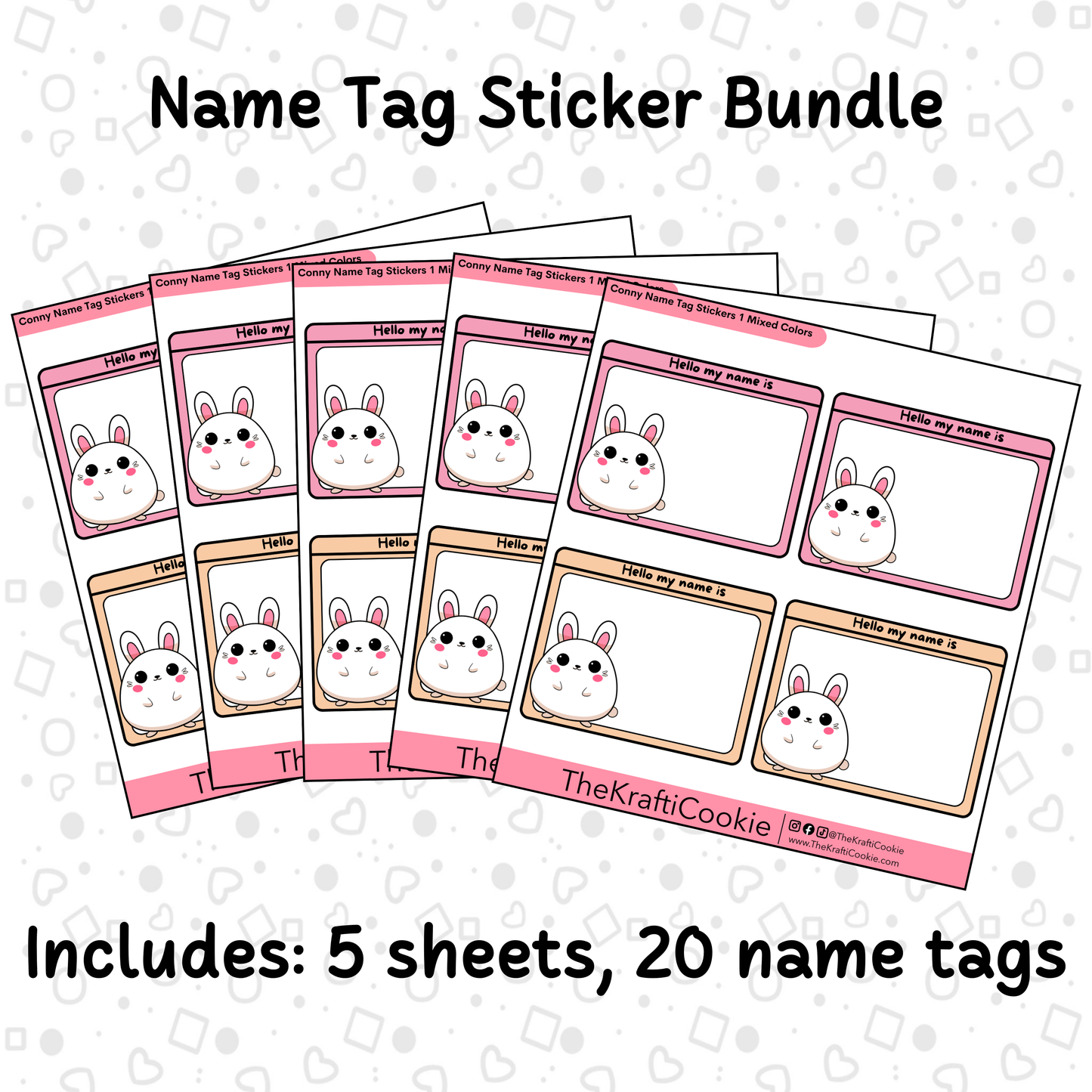 Kawaii Bunny Name Tag Sticker Bundle