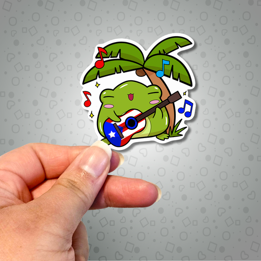 Kawaii Puerto Rico Coquí Playing Cuatro Sticker