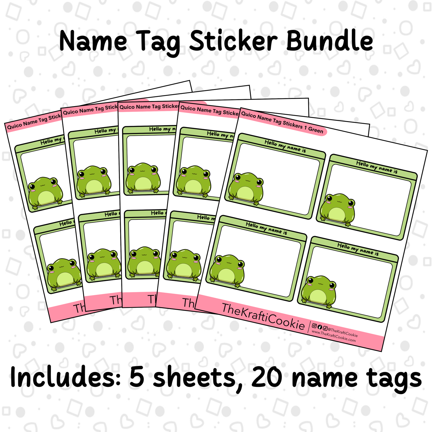 Kawaii Coquí Frog Name Tag Sticker Bundle