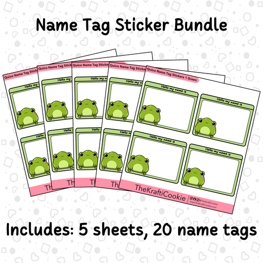 Kawaii Coquí Frog Name Tag Sticker Bundle