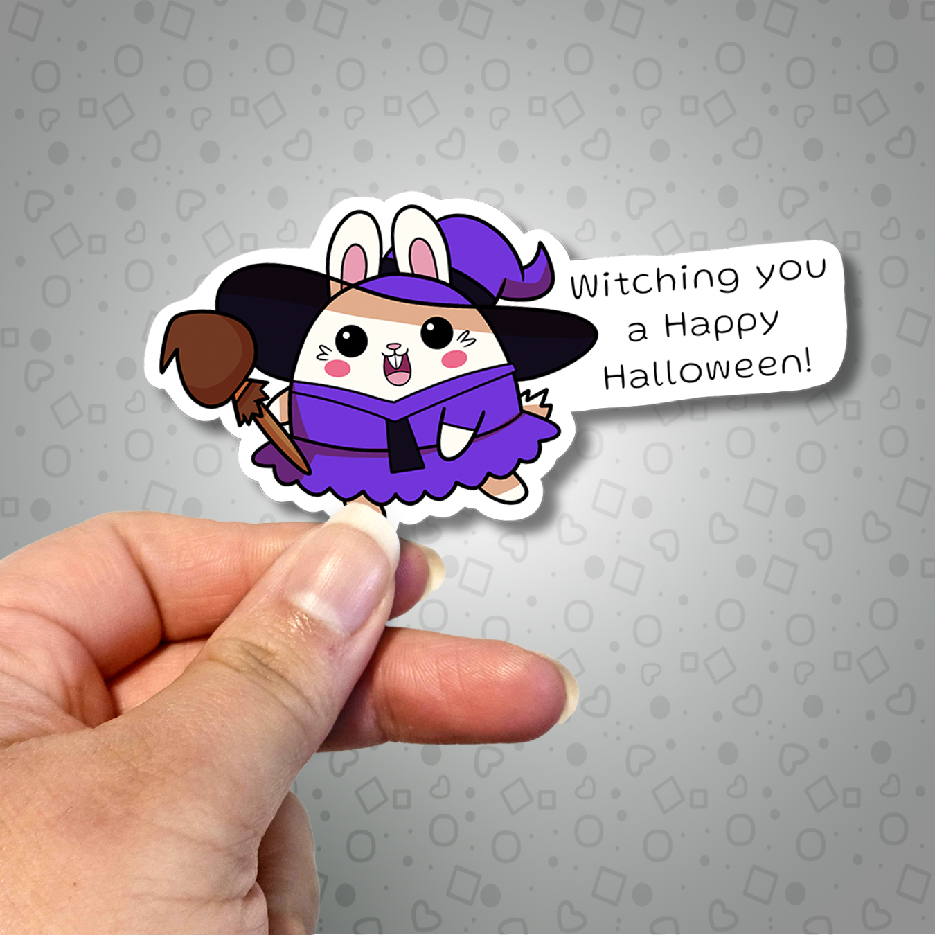 Kawaii Bunny Witching you a Happy Halloween Sticker