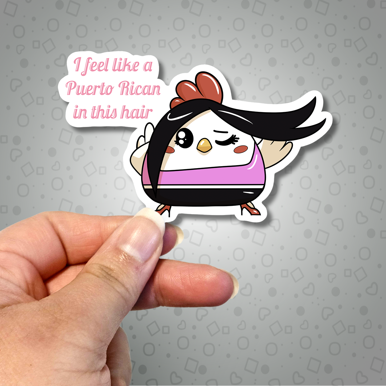 Kawaii Funny Chicken I Feel Like a Puerto Rican in this Hair Sticker