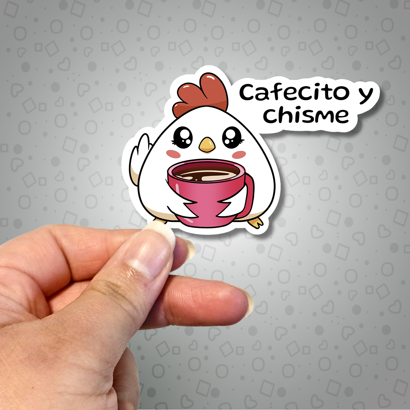 Kawaii Chicken Cafecito y Chisme Sticker