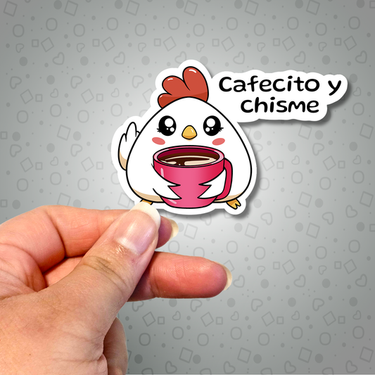 Kawaii Chicken Cafecito y Chisme Sticker