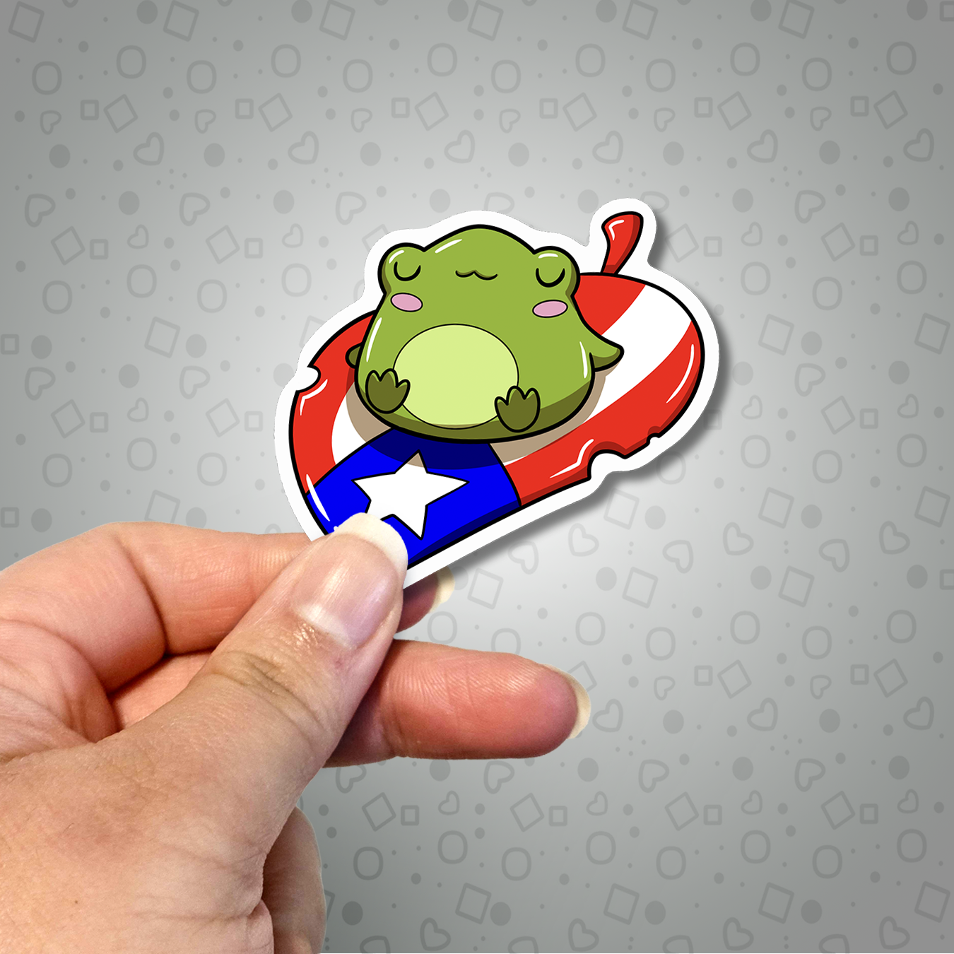 Kawaii Coquí on a Puerto Rico Flag Leaf Sticker