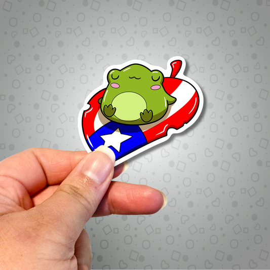 Kawaii Coquí on a Puerto Rico Flag Leaf Sticker