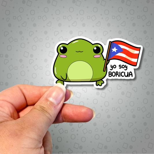 Kawaii Coquí with Yo Soy Boricua Flag Sticker