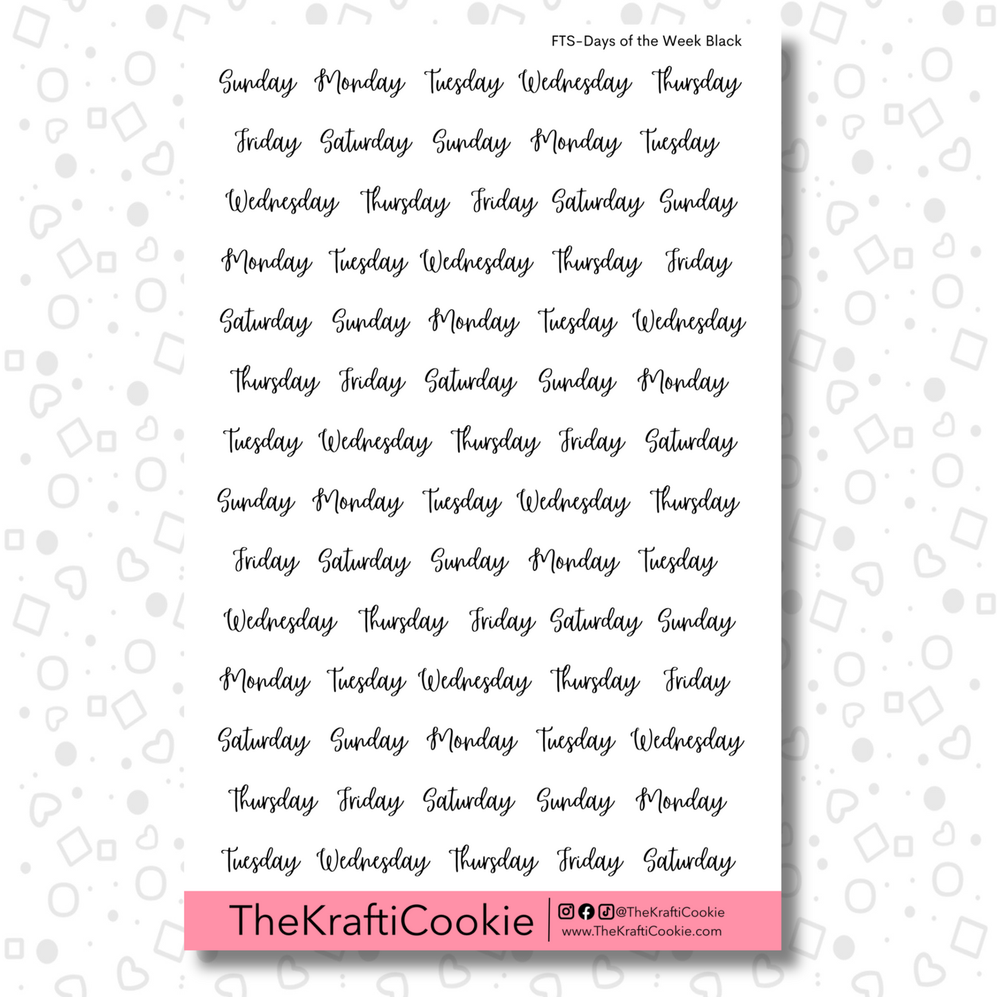 Days of the Week Black Text EC Sticker Sheet