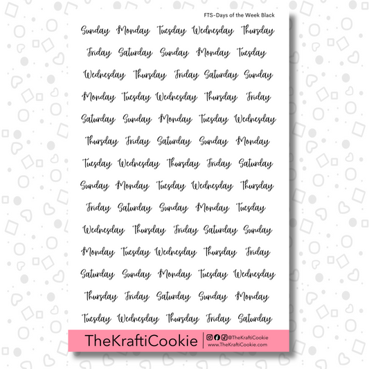 Days of the Week Black Text EC Sticker Sheet