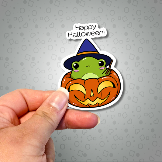 Kawaii Happy Halloween Wizard Coquí Frog Sticker