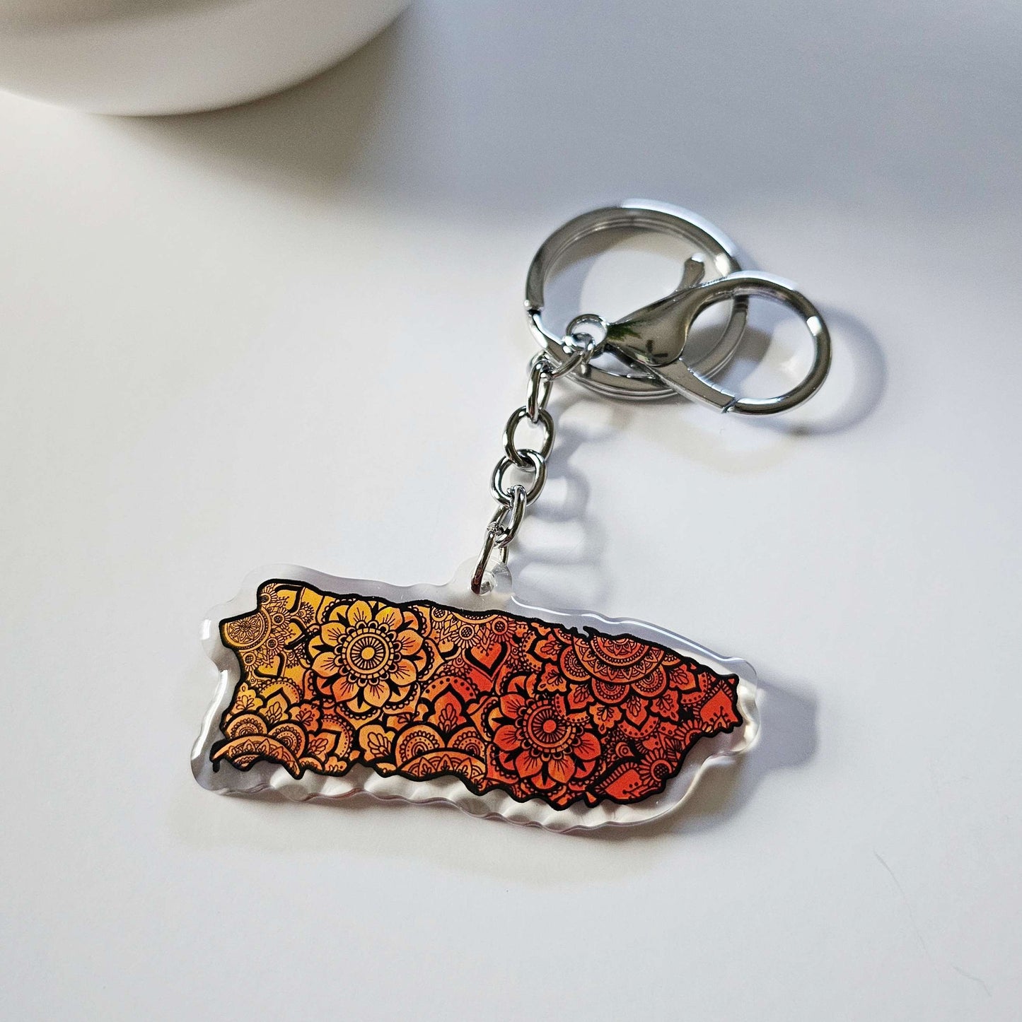 Colorful Puerto Rico Mandala Map 2.5" Acrylic Keychain