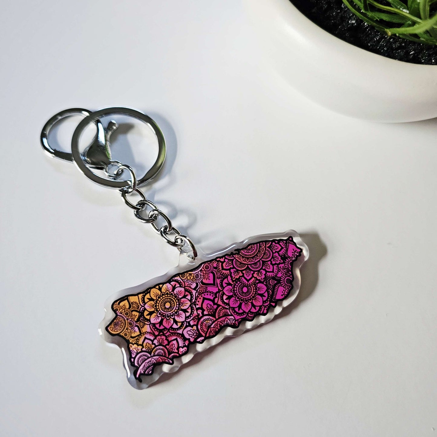 Colorful Puerto Rico Mandala Map 2.5" Acrylic Keychain