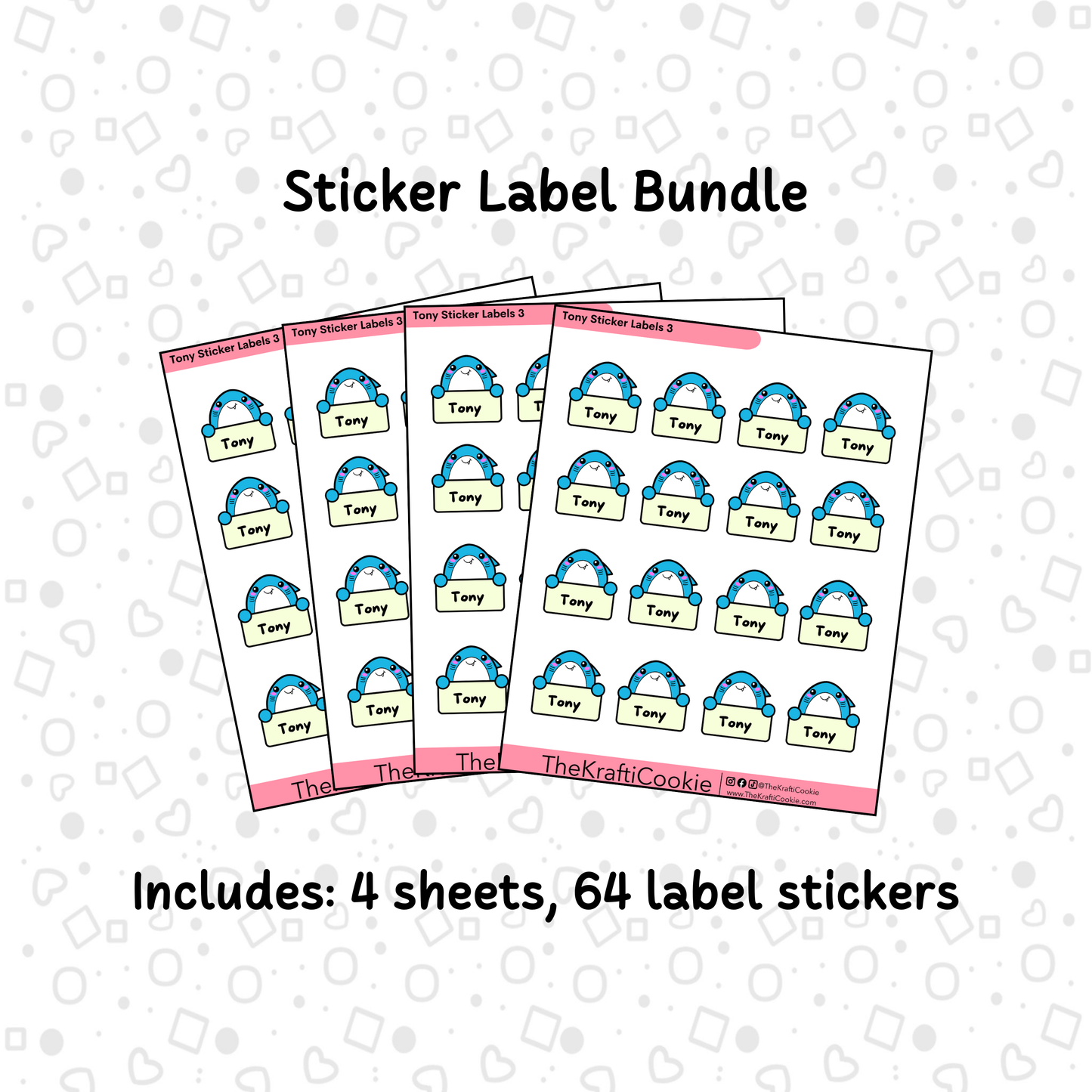 Kawaii Shark Kid Name Sticker Labels Bundle