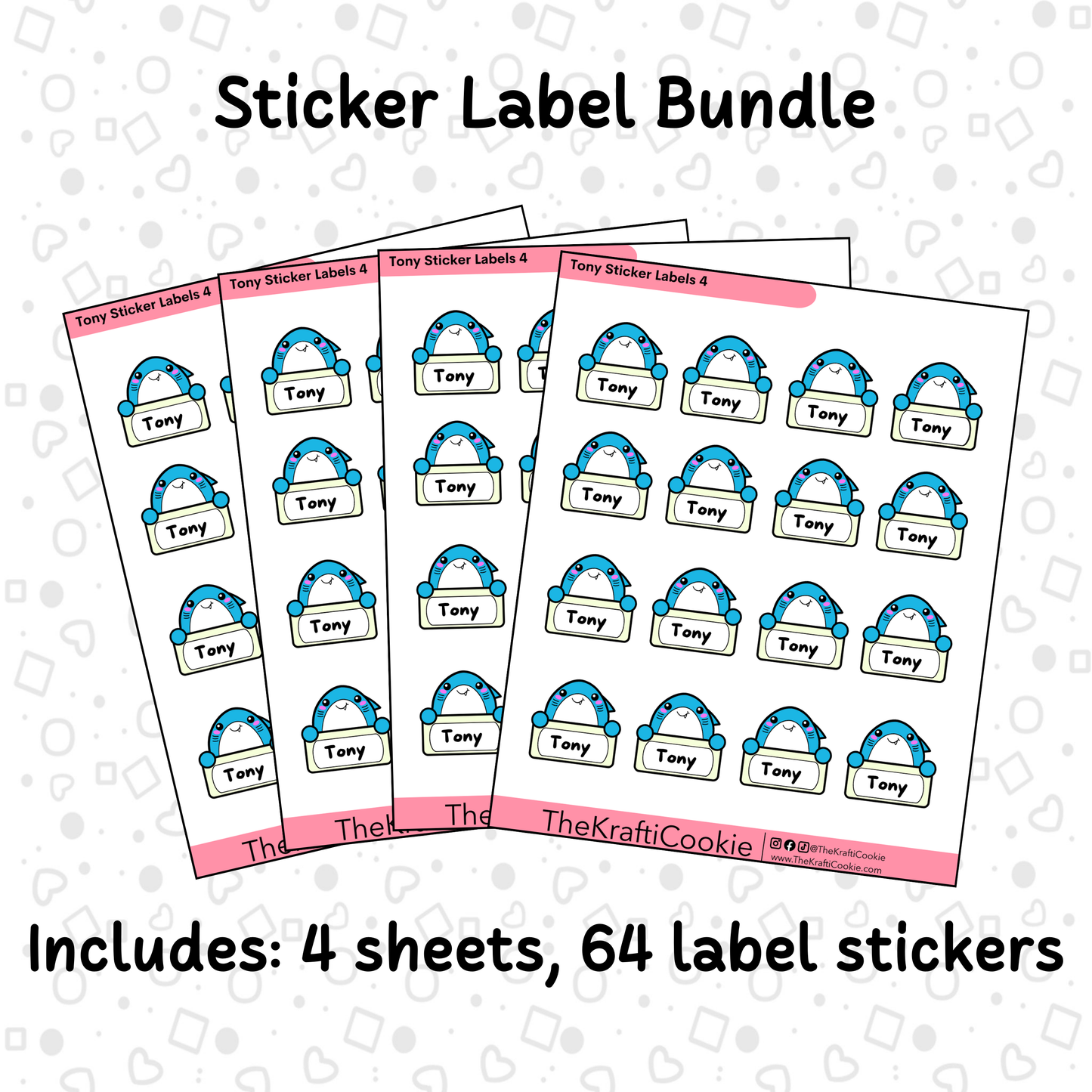 Kawaii Shark Kid Name Sticker Labels Bundle