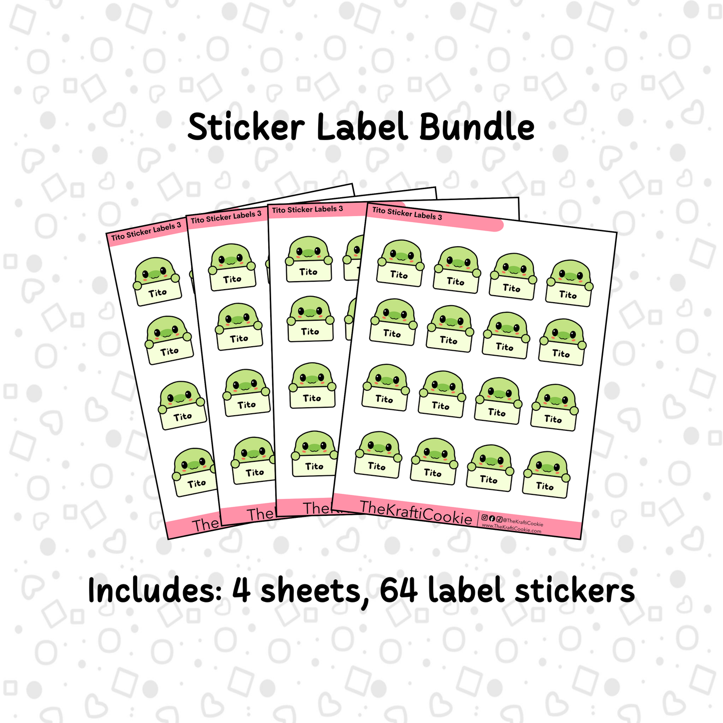 Kawaii Turtle Kid Name Sticker Labels Bundle