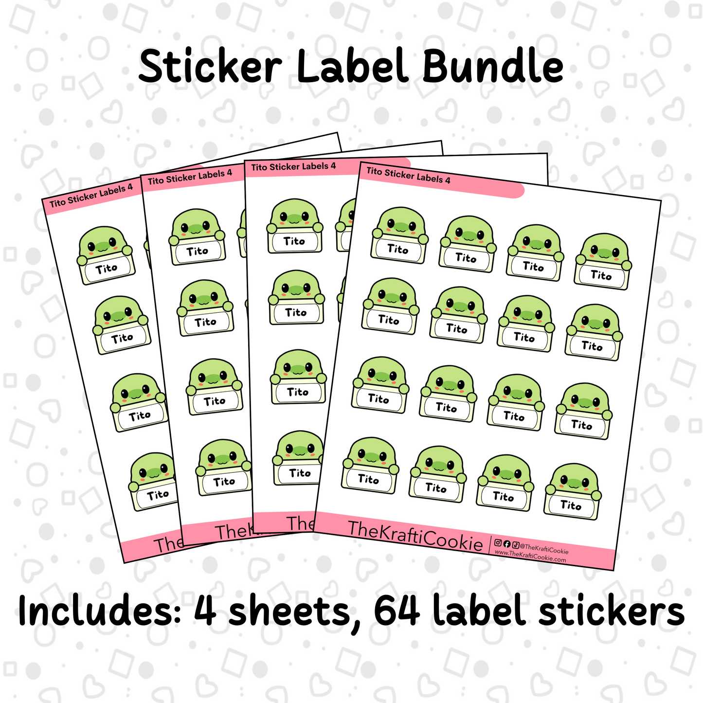 Kawaii Turtle Kid Name Sticker Labels Bundle